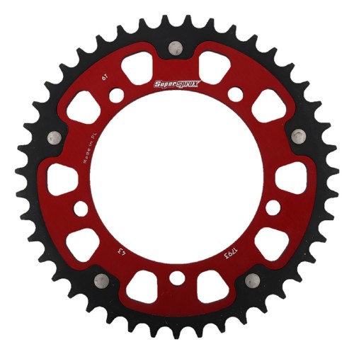 Supersprox - Steel & Aluminum Red Stealth sprocket, 43T, Chain Size 520, RST-1793-43-RED